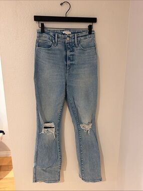 GOOD AMERICAN DISTRESSED GOOD CURVE STRAIGHT LEG JEANS SIZE 27